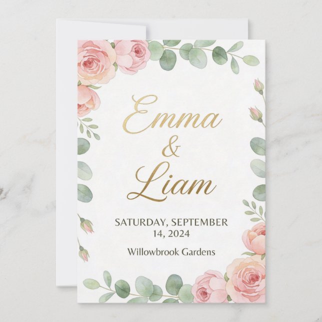 Convite Elegant minimalist wedding invitation with waterco (Frente)