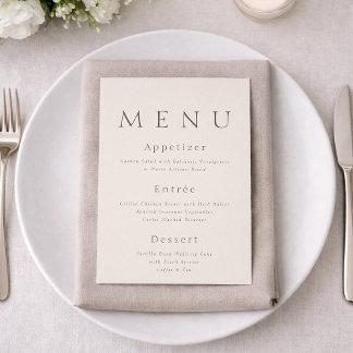 Convite Elegant Minimalist Wedding Menu Card 