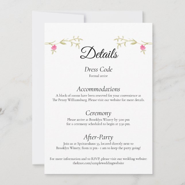 Convite Elegant Minimalist Wedding Venue Details Card (Frente)