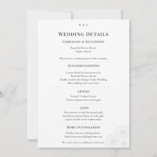 Convite Elegant Minimalist Winter Wedding Details Card