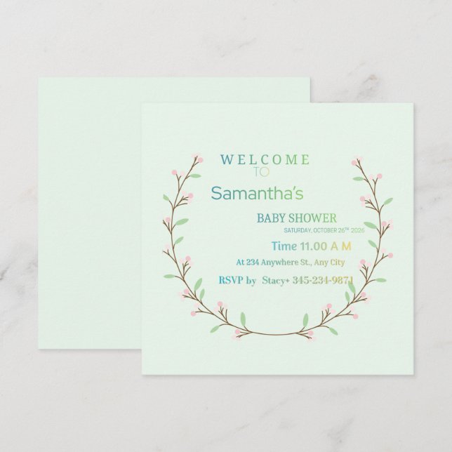 Convite Elegant Mint Green Botanical Baby Shower  (Frente/Verso)