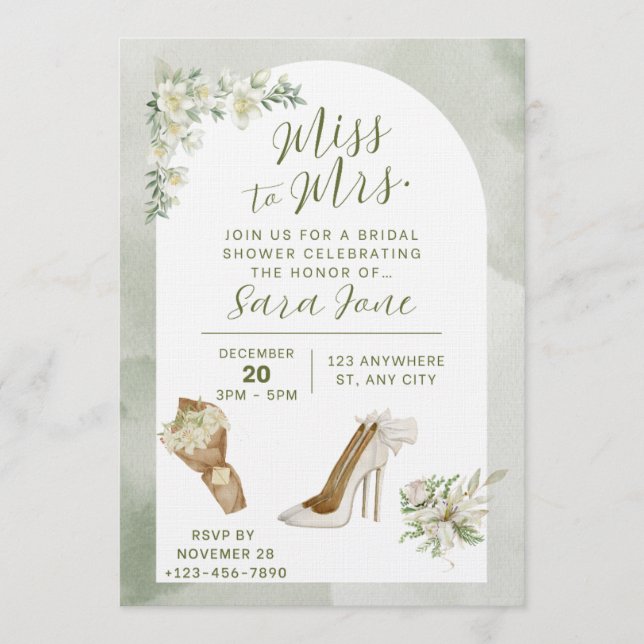 Convite Elegant Miss to Mrs Bridal Shower Invitation (Frente)