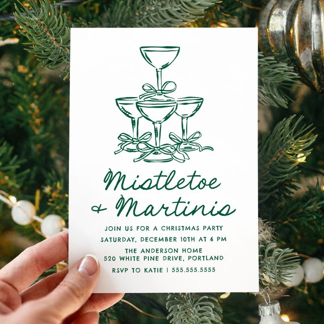 Convite Elegant Mistletoe and Martinis Green Christmas (Criador carregado)