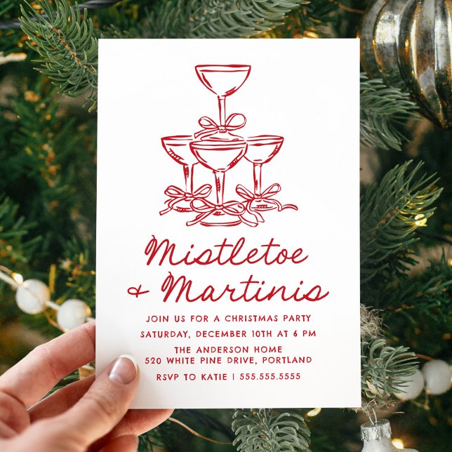 Convite Elegant Mistletoe and Martinis Red Christmas Party (Criador carregado)
