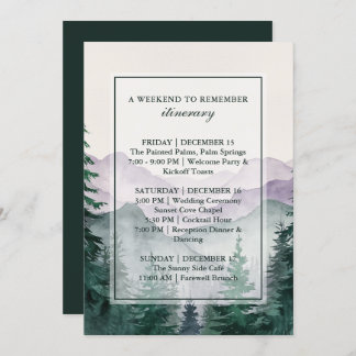 Convite Elegant Misty Mountain Forest Itinerary Card
