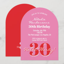 Elegant Modern 30th Birthday Pink Red Typography