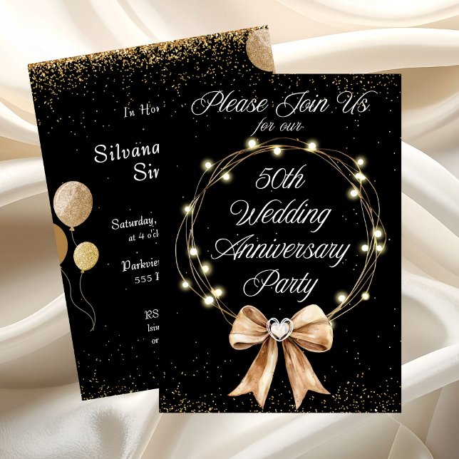 Convite Elegant Modern 50th Anniversary Party Gold Black  (Elegant Modern 50th Anniversary Party Gold Black Invitation)