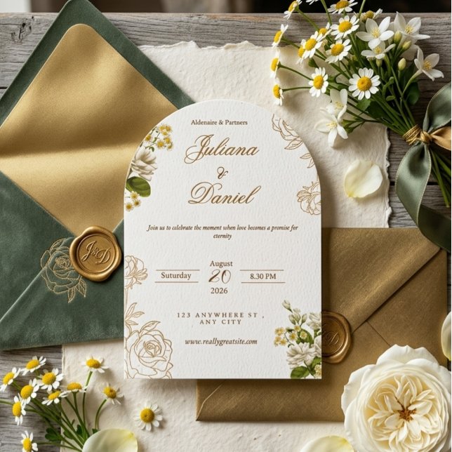 Convite Elegant Modern Arch Floral Wedding Invitation  (Criador carregado)