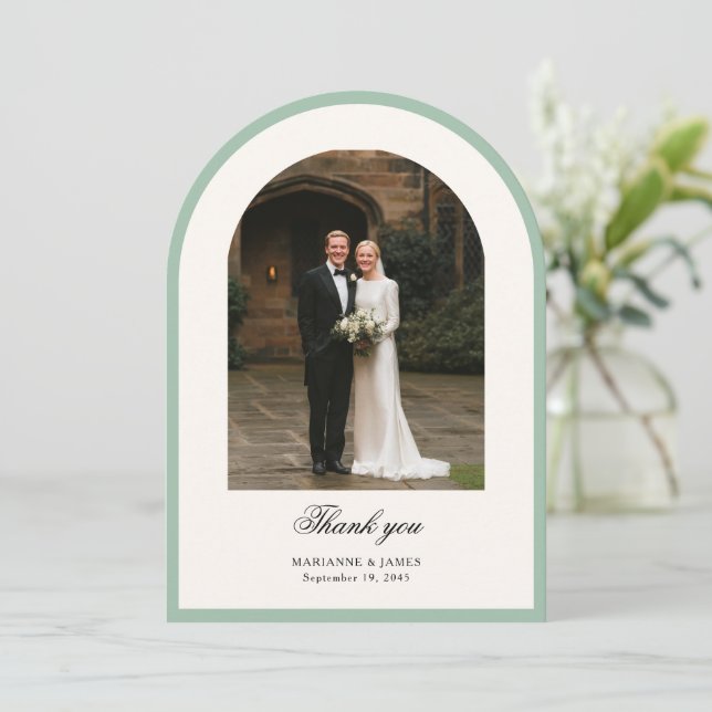 Convite Elegant Modern Arch Photo Wedding Thank You Card (Em pé/Frente)