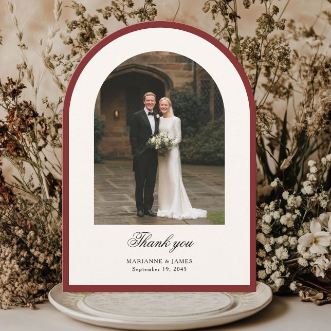 Convite Elegant Modern Arch Photo Wedding Thank You Card (Criador carregado)
