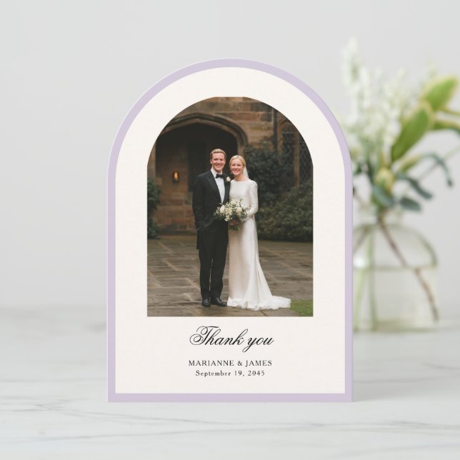 Convite Elegant Modern Arch Photo Wedding Thank You Card (Em pé/Frente)