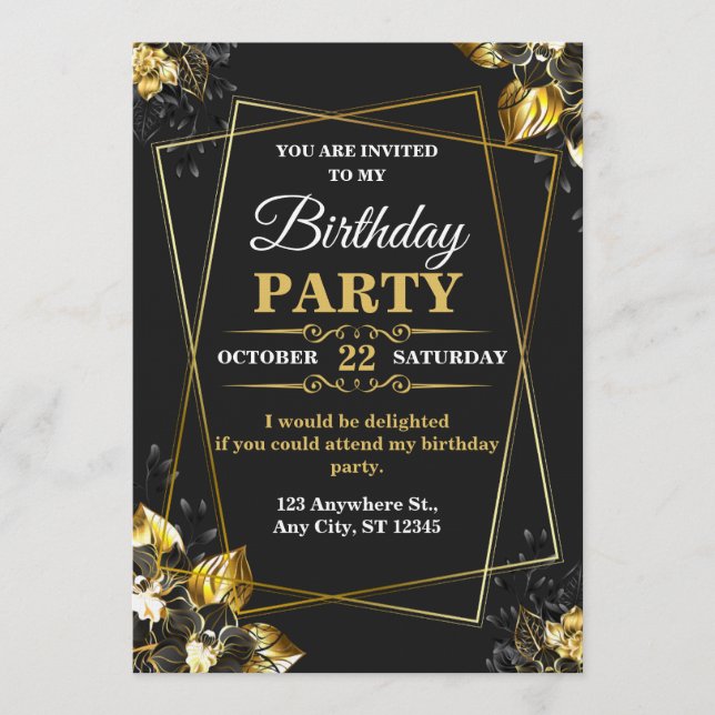 Convite Elegant & Modern Birthday Card – CUSTOMIZABLE CARD (Frente)