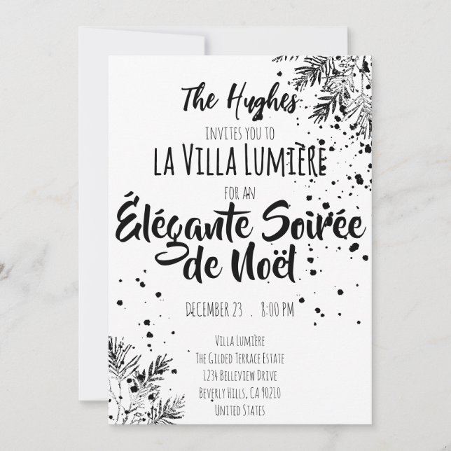 Convite Elegant Modern Black & White Christmas Invite (Frente)