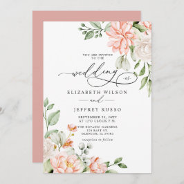 Convite Elegant Modern Blush White Floral Wedding