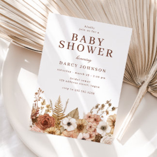 Convite Elegant Modern Boho Floral Baby Shower