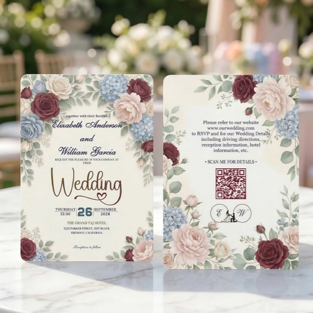 Convite Elegant Modern Botanical All In One QR Code (Criador carregado)