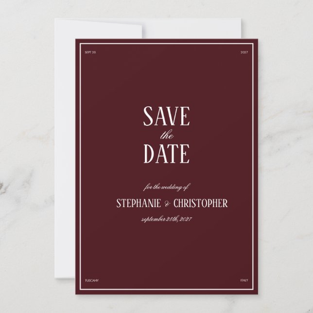 Convite Elegant Modern Burgundy Wedding (Frente)