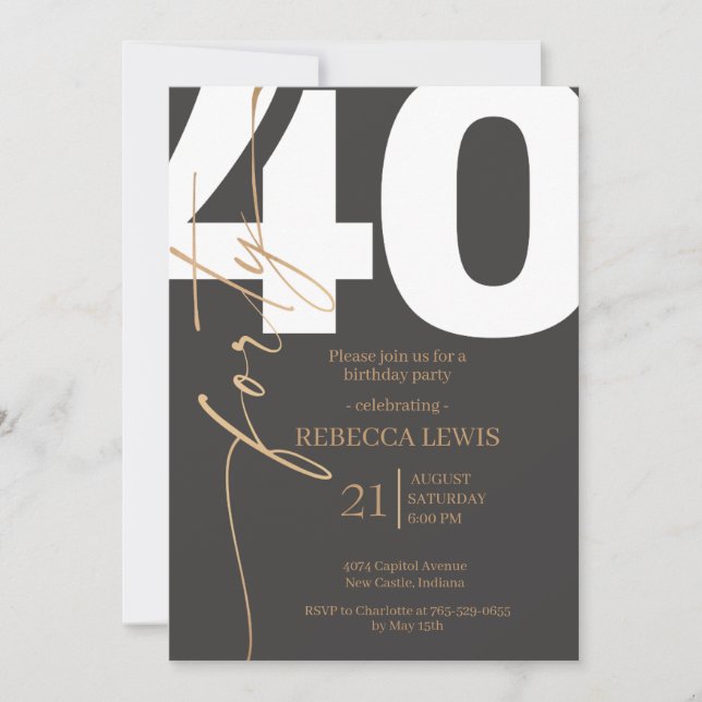 Convite Elegant Modern Calligraphy 40th Adult Birthday (Frente)