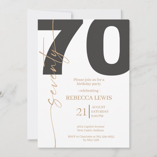 Convite Elegant Modern Calligraphy 70th Adult Birthday (Frente)
