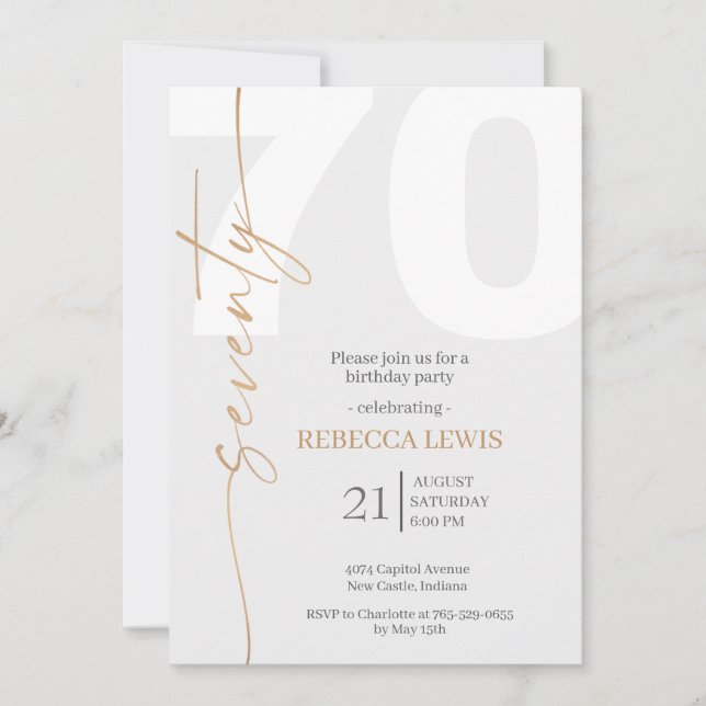Convite Elegant Modern Calligraphy 70th Adult Birthday (Frente)