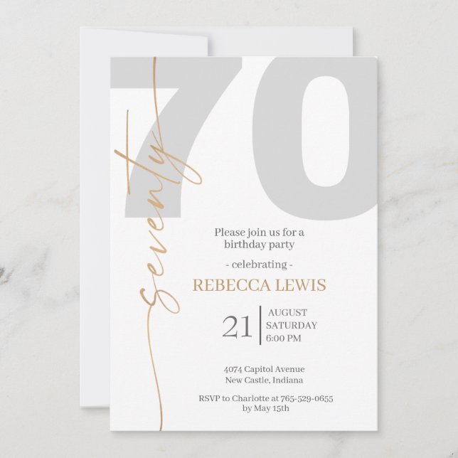 Convite Elegant Modern Calligraphy 70th Adult Birthday (Frente)