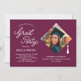 Convite Elegant Modern Calligraphy Photo Graduation Party