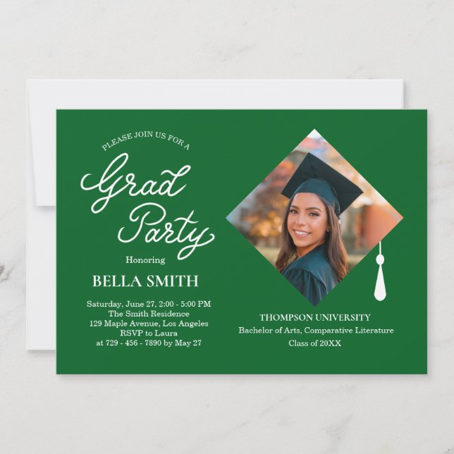 Convite Elegant Modern Calligraphy Photo Graduation Party (Frente)