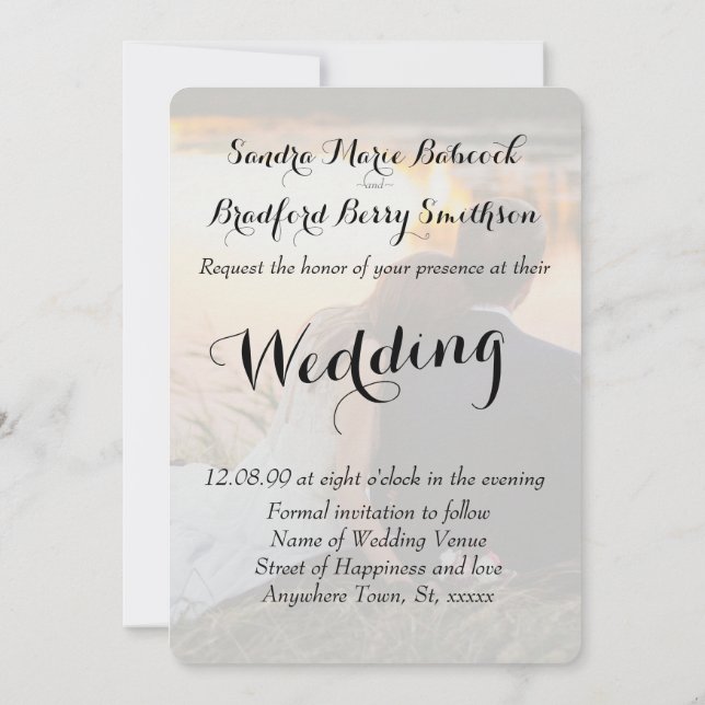 Convite Elegant Modern Custom  Photo Save The Date Wedding (Verso)