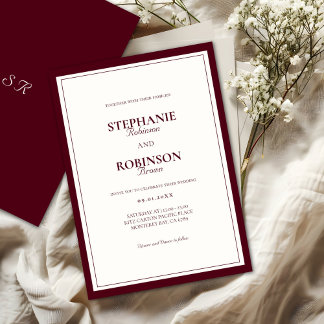 Convite Elegant Modern Deep Burgundy Ivory Formal Wedding