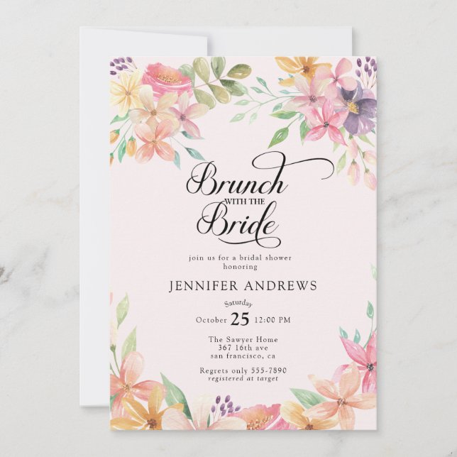 Convite Elegant Modern Floral Classic Bridal Shower Brunch (Frente)