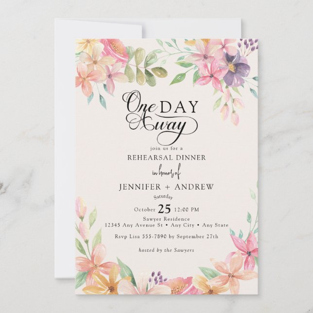 Convite Elegant Modern Floral Classic | Rehearsal Dinner (Frente)