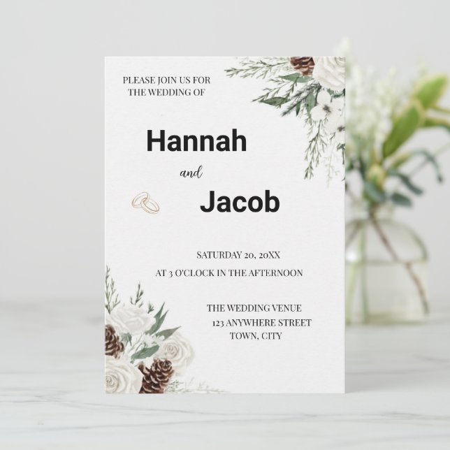 Convite Elegant Modern Floral Wedding Invitation (Em pé/Frente)