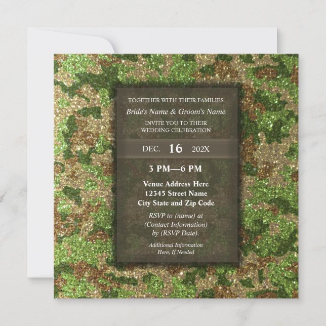 Convite Elegant Modern Glitter Camouflage Military Wedding (Frente)