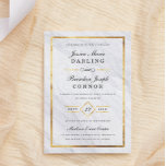 Convite Elegant Modern Marble & Gold Wedding Invitations<br><div class="desc">Wedding invitations featuring accents in a faux gold foil effect, paired with classic black script and serif fonts against an elegant white marble background. Perfect for traditional formal weddings, as well as sophisticated modern weddings. A slight hint of art deco, vintage Gatsby shows up in the diamond surrounding the wedding...</div>