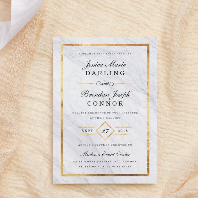 Convite Elegant Modern Marble & Gold Wedding Invitations (Criador carregado)