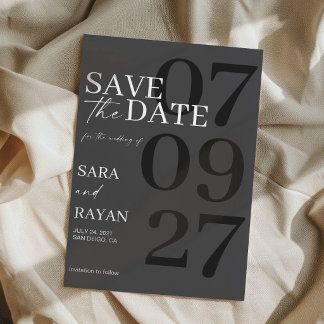 Convite  Elegant Modern Matte Black Wedding Save The Date