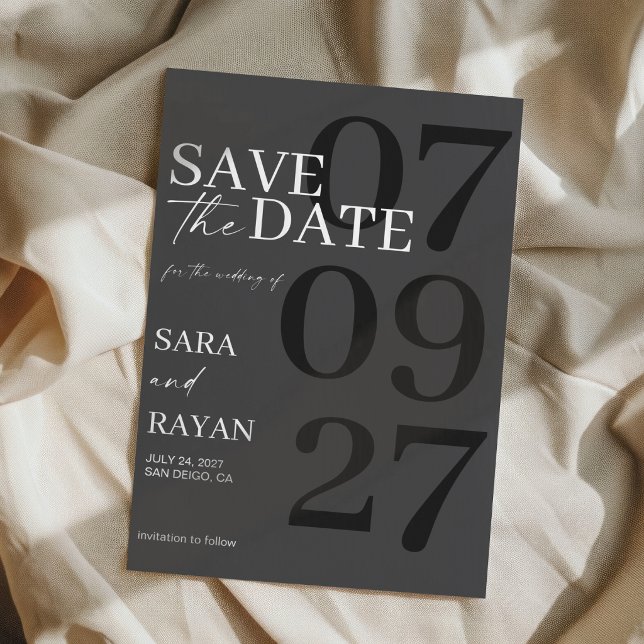 Convite  Elegant Modern Matte Black Wedding Save The Date (Criador carregado)