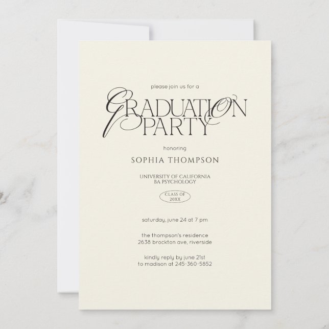 Convite Elegant Modern Minimalist Typography Graduation (Verso)