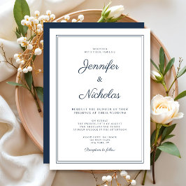Convite Elegant Modern Navy Blue Script Wedding