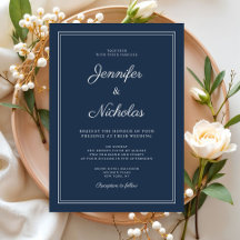 Elegant Modern Navy Blue Script Wedding