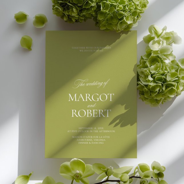 Convite Elegant Modern Olive Green & White Wedding (Elegant Modern Olive Green & White Wedding Invitation)