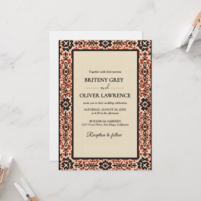 Convite Elegant modern Papel Picado weeding (Frente/Verso In Situ)