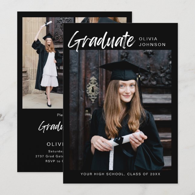 Convite Elegant Modern Photo Collage Graduation Party  Inv (Frente/Verso)