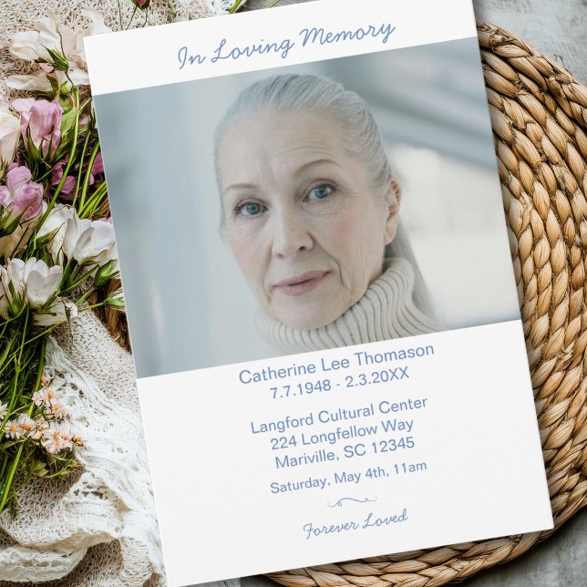 Convite Elegant Modern Photo Dusty Blue Funeral (Elegant Modern Photo Dusty Blue Funeral Invitation
)