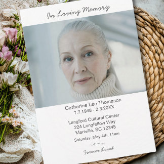 Convite Elegant Modern Photo Funeral In Loving Memory