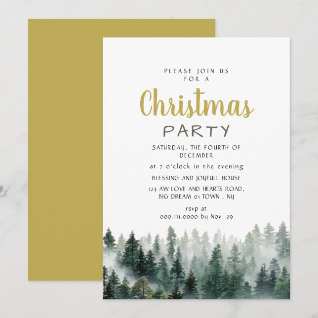Convite Elegant Modern Pine Forest Christmas Party (Frente/Verso)