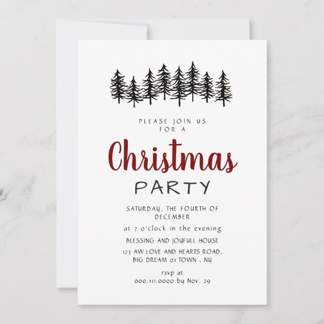 Convite Elegant Modern Pine Forest Christmas Party (Frente)
