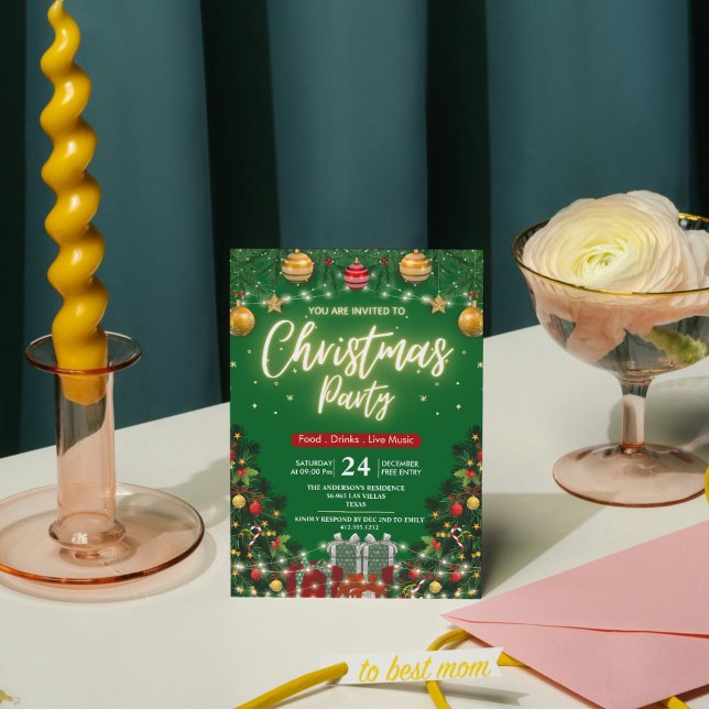 Convite Elegant Modern Plaid Green Christmas Party  (Elegant Modern Plaid Green Christmas Party Invitation)