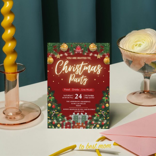 Convite Elegant Modern Plaid Green Christmas Party  (Elegant Modern Plaid Green Christmas Party Invitation)