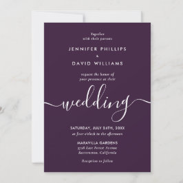 Convite Elegant Modern Script Purple Wedding